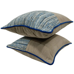 Blue & Neutral Textured Pillow Covers (Set of 2, 16×16) - Hover Image