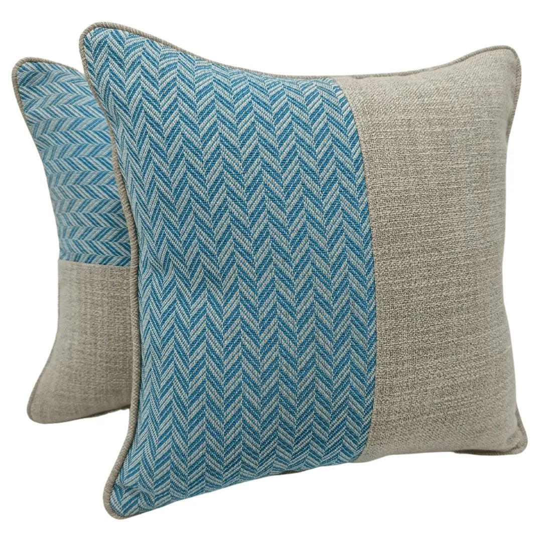 Blue Chevron & Neutral Textured Pillow Covers (Set of 2, 16×16) | ZIPCushions