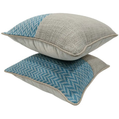 Blue Chevron & Neutral Textured Pillow Covers (Set of 2, 16×16) - Hover Image