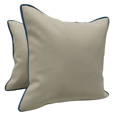Beige Faux Leather Pillow Covers (Set of 2, 16×16)