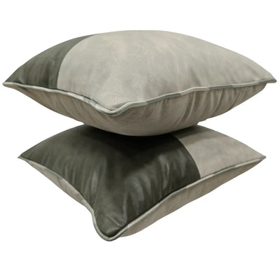 Olive Green & Cream Faux Leather Pillow Covers (Set of 2, 16×16) - Alternate image