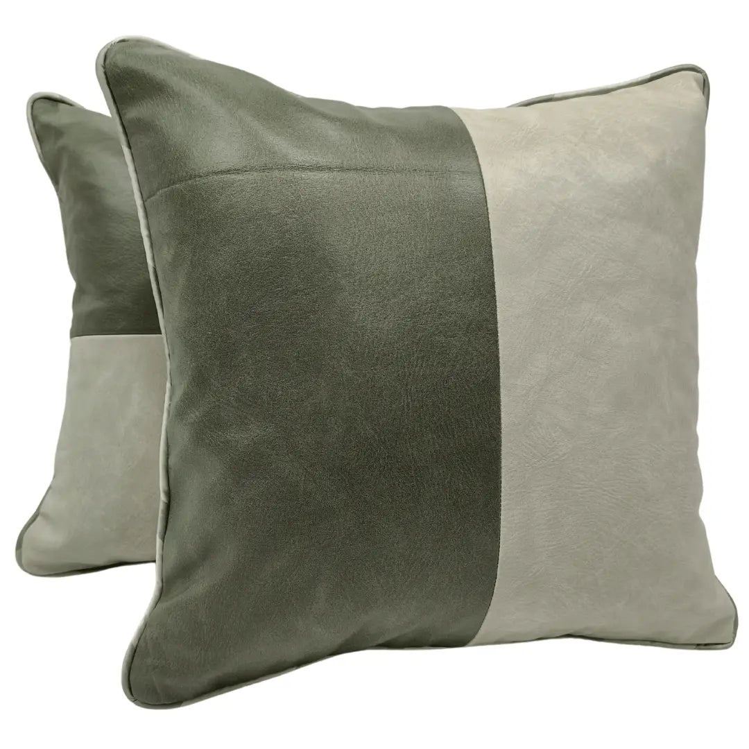 Olive Green & Cream Faux Leather Pillow Covers (Set of 2, 16×16) | ZIPCushions