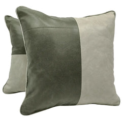 Olive Green & Cream Faux Leather Pillow Covers (Set of 2, 16×16)