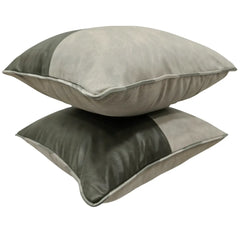 Olive Green & Cream Faux Leather Pillow Covers (Set of 2, 16×16) - Hover Image