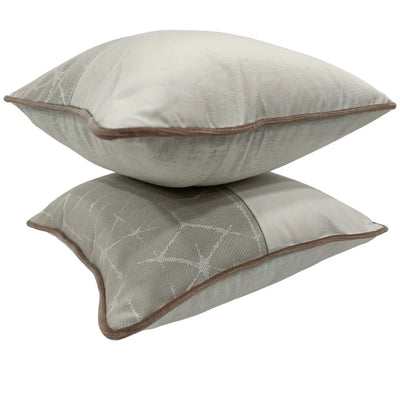 White & Taupe Embroidered Pillow Covers (Set of 2, 16×16) - Alternate image