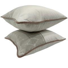 White & Taupe Embroidered Pillow Covers (Set of 2, 16×16) - Hover Image