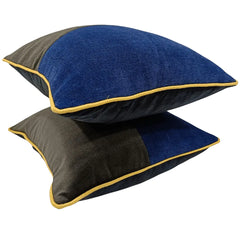 Modern Dual-Tone Blue & Brown Pillow Covers (Set of 2, 16×16) - Hover Image