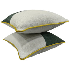 Green & Ivory Patchwork Pillow Covers (Set of 2, 16×16) - Hover Image