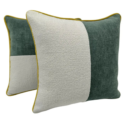 Green & Ivory Patchwork Pillow Covers (Set of 2, 16×16)