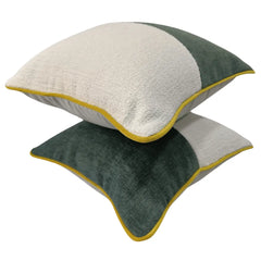 White & Deep Green Pillow Covers  (Set of 2, 16×16) - Hover Image