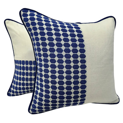 White and Blue Geometric Accent Pillow Covers (Set of 2, 16×16)