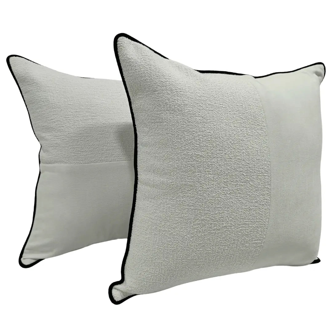Elegant White Textured Pillow Covers with Piping (22x22, Set of 2) | ZIPCushions