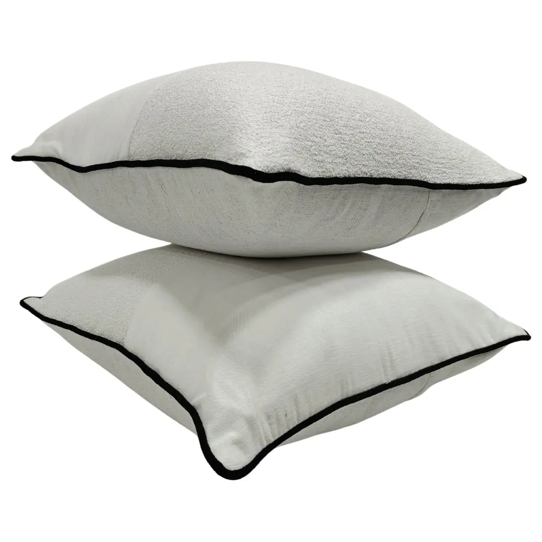 Elegant White Textured Pillow Covers with Piping (22x22, Set of 2) | ZIPCushions - view 2