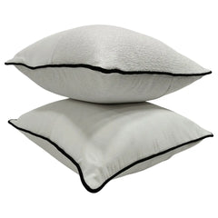 Elegant White Textured Pillow Covers with Piping (22x22, Set of 2) - Hover Image