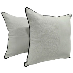 Elegant White Textured Pillow Covers with Piping (22x22, Set of 2)