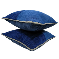 Royal Blue Velvet & Bouclé Pillow Covers (Set of 2, 16×16) - Hover Image