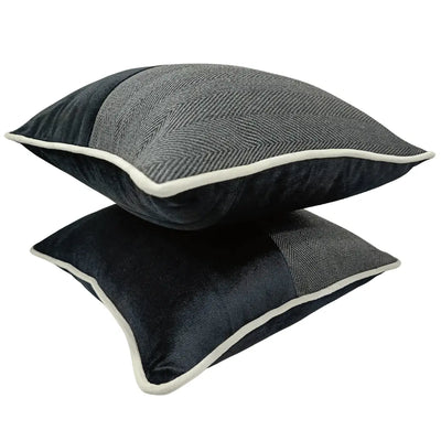 Black and Grey Herringbone Pillow Covers (16x16, Set of 2) - Alternate image