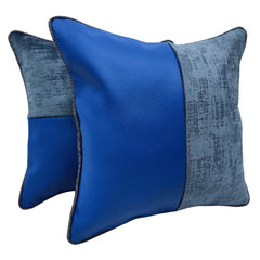 Blue Leather and Velvet Dual Tone Pillow Covers (16x16, Set of 2)