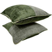 Emerald & Grey Velvet Accent Pillow Covers (16x16, Set of 2)
