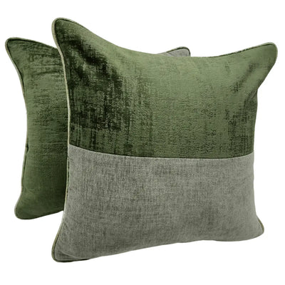 Emerald & Grey Velvet Accent Pillow Covers (16x16, Set of 2)