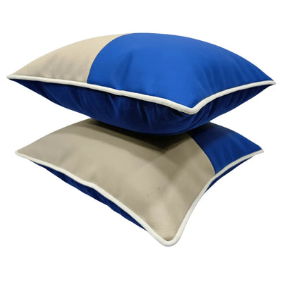Blue & Beige Dual-Tone Pillow Covers (16x16, Set of 2) - Alternate image