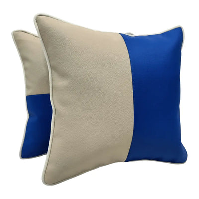 Blue & Beige Dual-Tone Pillow Covers (16x16, Set of 2)