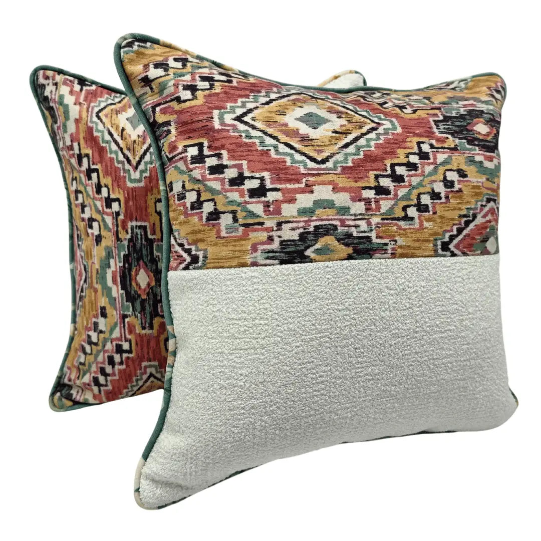 Multicolor Geometric & Ivory Textured Pillow Covers (16x16, Set of 2) | ZIPCushions