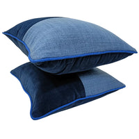 Blue Two-Tone Velvet Pillow Covers (16x16, Set of 2)