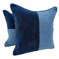 Blue Two-Tone Velvet Pillow Covers (16x16, Set of 2)