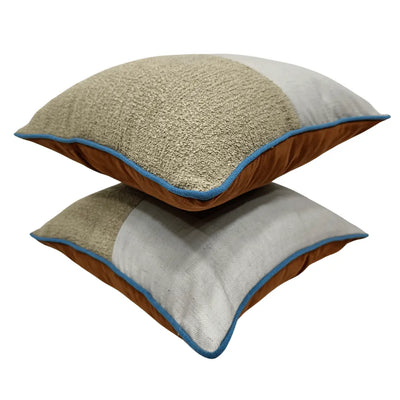 Neutral and Rust-Tone Patchwork Pillow Covers (16x16, Set of 2) - Alternate image
