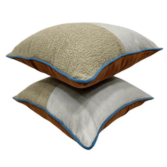 Neutral and Rust-Tone Patchwork Pillow Covers (16x16, Set of 2) - Hover Image