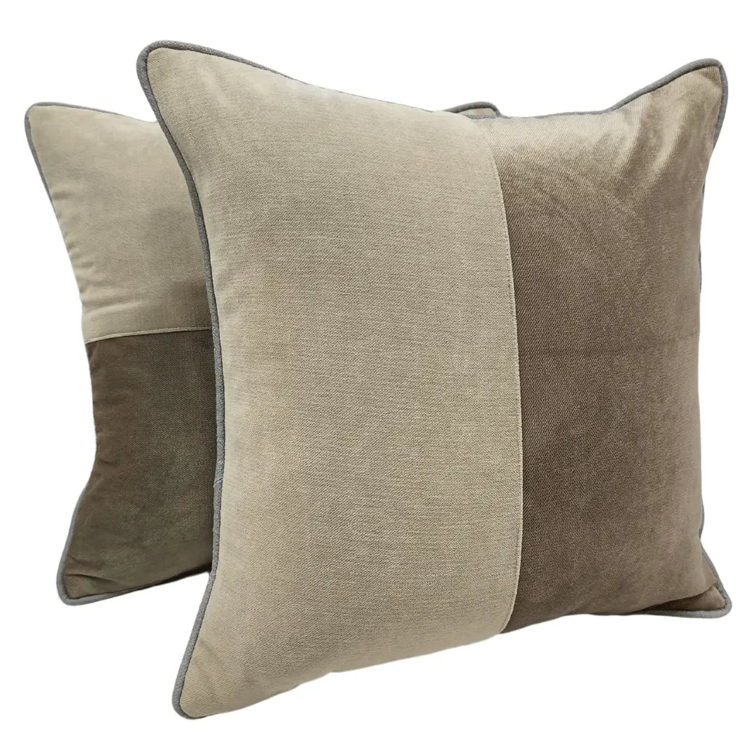 Taupe Velvet Patchwork Pillow Covers (Set of 2, | ZIPCushions