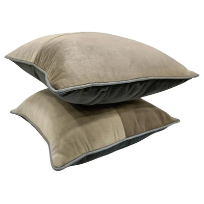 Taupe Velvet Patchwork Pillow Covers (Set of 2, - Alternate image