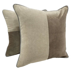 Taupe Velvet Patchwork Pillow Covers (Set of 2,