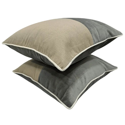 Beige & Charcoal Pillow Covers (Set of 2, 16×16) - Alternate image
