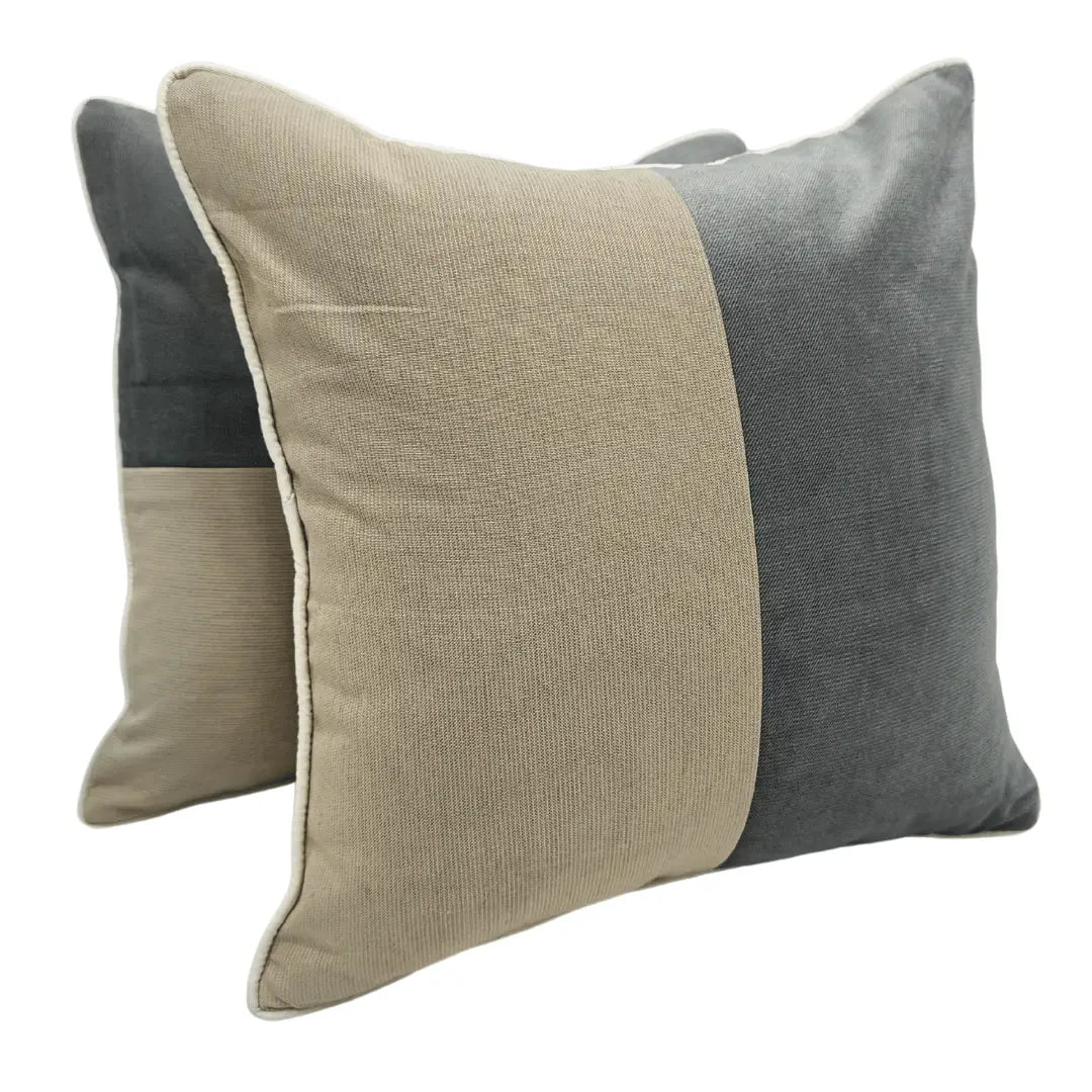 Beige & Charcoal Pillow Covers (Set of 2, 16×16) | ZIPCushions