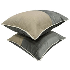 Beige & Charcoal Pillow Covers (Set of 2, 16×16) - Hover Image