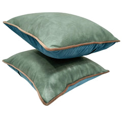 Sage Green Napolan Leather Pillow Covers (Set of 2, 16×16) - Hover Image
