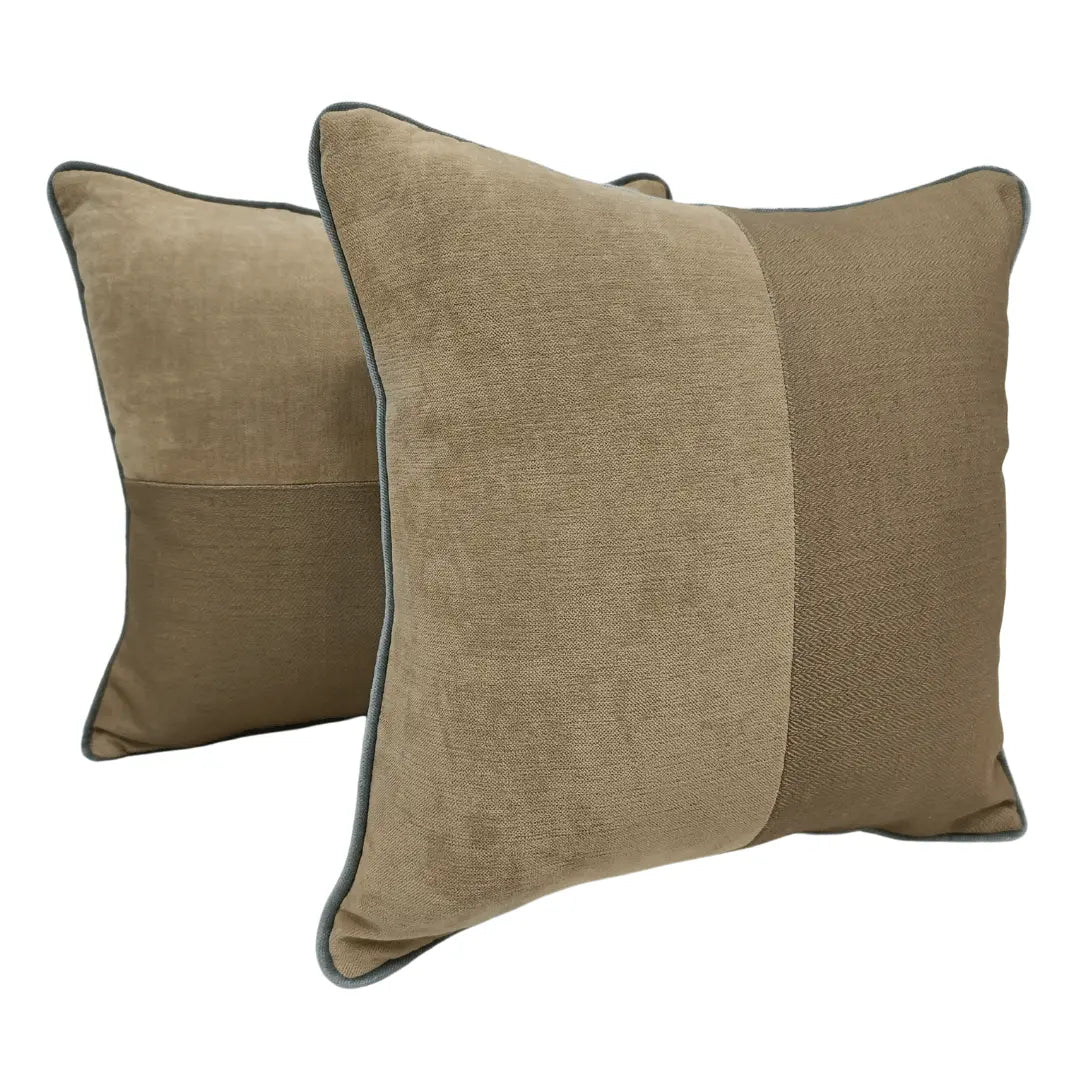 Elegant Earth Tone Split Design Pillow Covers with Piped Edges (16x16, Set of 2) | ZIPCushions
