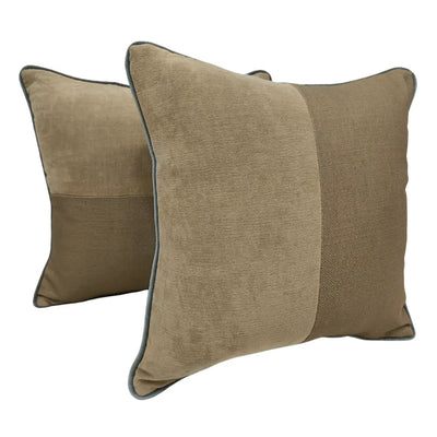 Elegant Earth Tone Split Design Pillow Covers with Piped Edges (16x16, Set of 2)