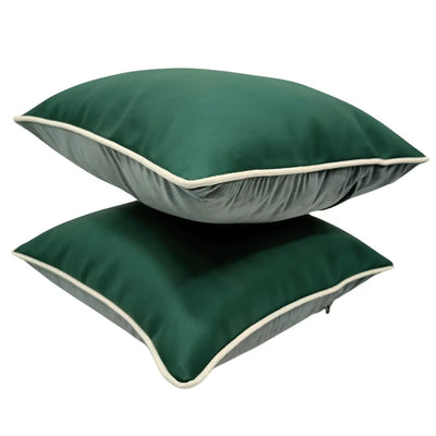 Deep Green & Soft Gray Pillow Covers (Set of 2, 16x16) - Alternate image