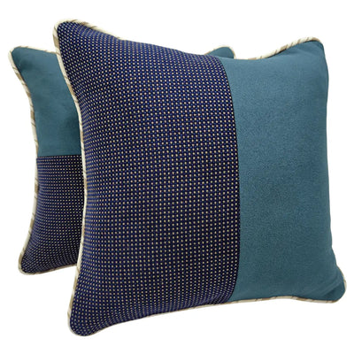 Two-Tone Blue Patchwork Pillow Covers (Set of 2, 16×16) - Alternate image