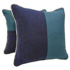 Two-Tone Blue Patchwork Pillow Covers (Set of 2, 16×16) - Hover Image