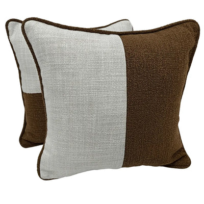 Brown and ivory patchwork pillow covers (16×16, Set of 2)