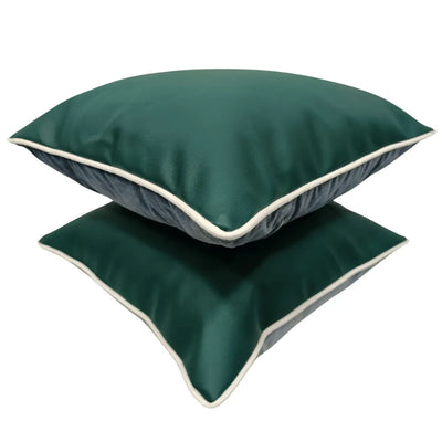 Green leather-like pillow covers (16×16, Set of 2) - Alternate image
