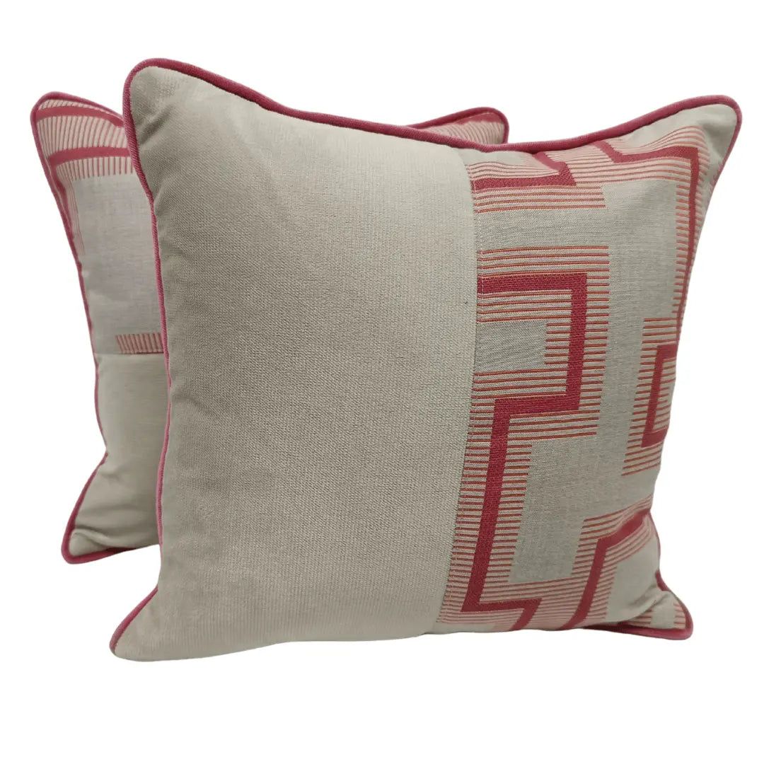 Beige & Red Geometric Pillow Covers ( Set of 2, 16×16) |  ZIPCushions