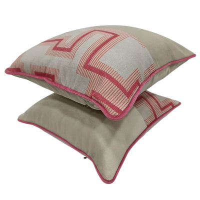 Beige & Red Geometric Pillow Covers ( Set of 2, 16×16) - Alternate image