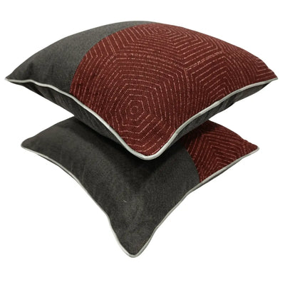 Geometric Red & Charcoal Pillow Covers (Set of 2, 16×16) - Alternate image