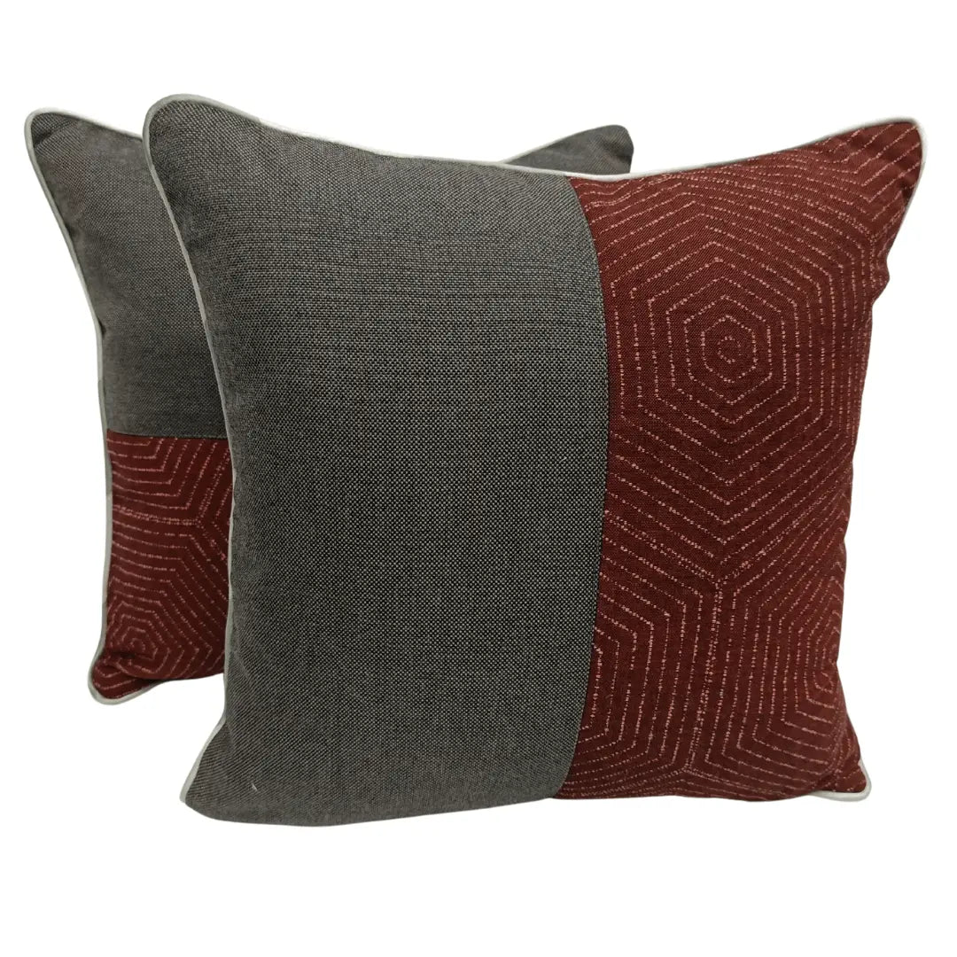 Geometric Red & Charcoal Pillow Covers (Set of 2, 16×16) | ZIPCushions