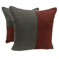 Geometric Red & Charcoal Pillow Covers (Set of 2, 16×16)